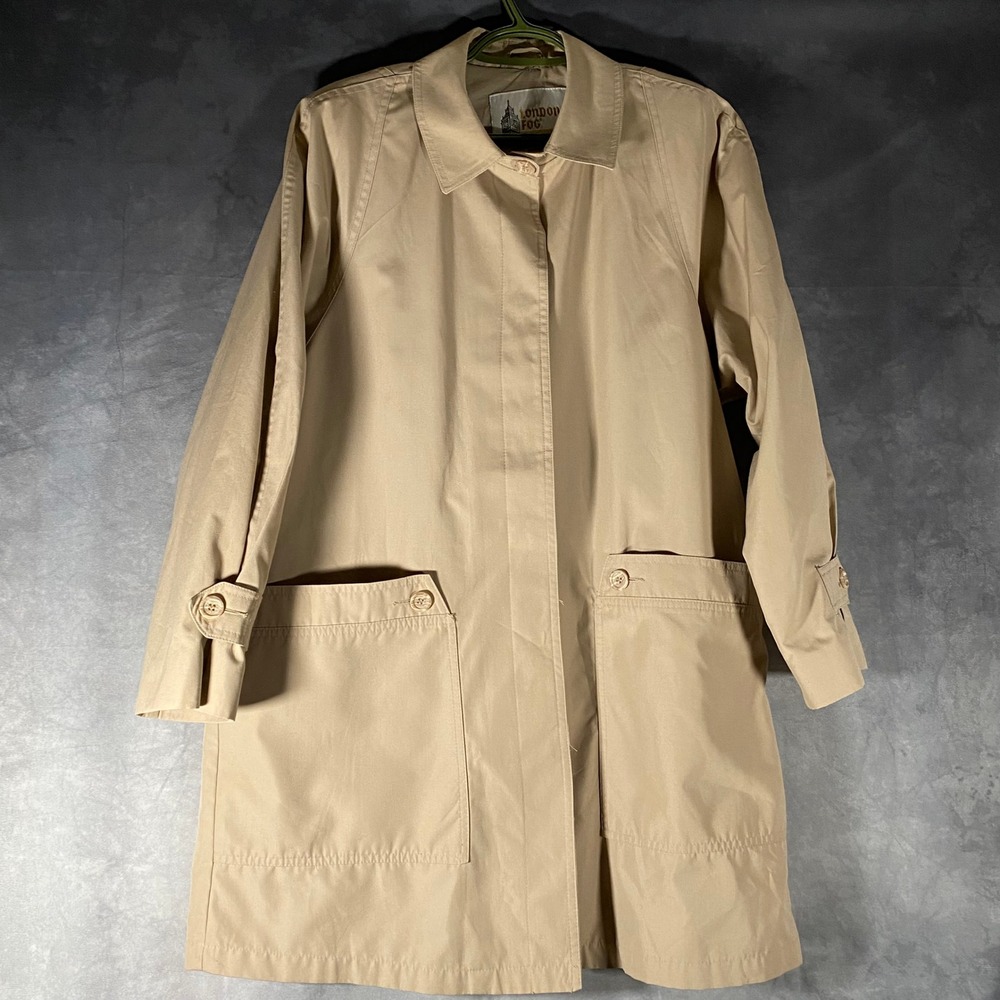 Vintage London Fog Mens Tan Trench Coat Mid Length Beige Jacket Size 8-M